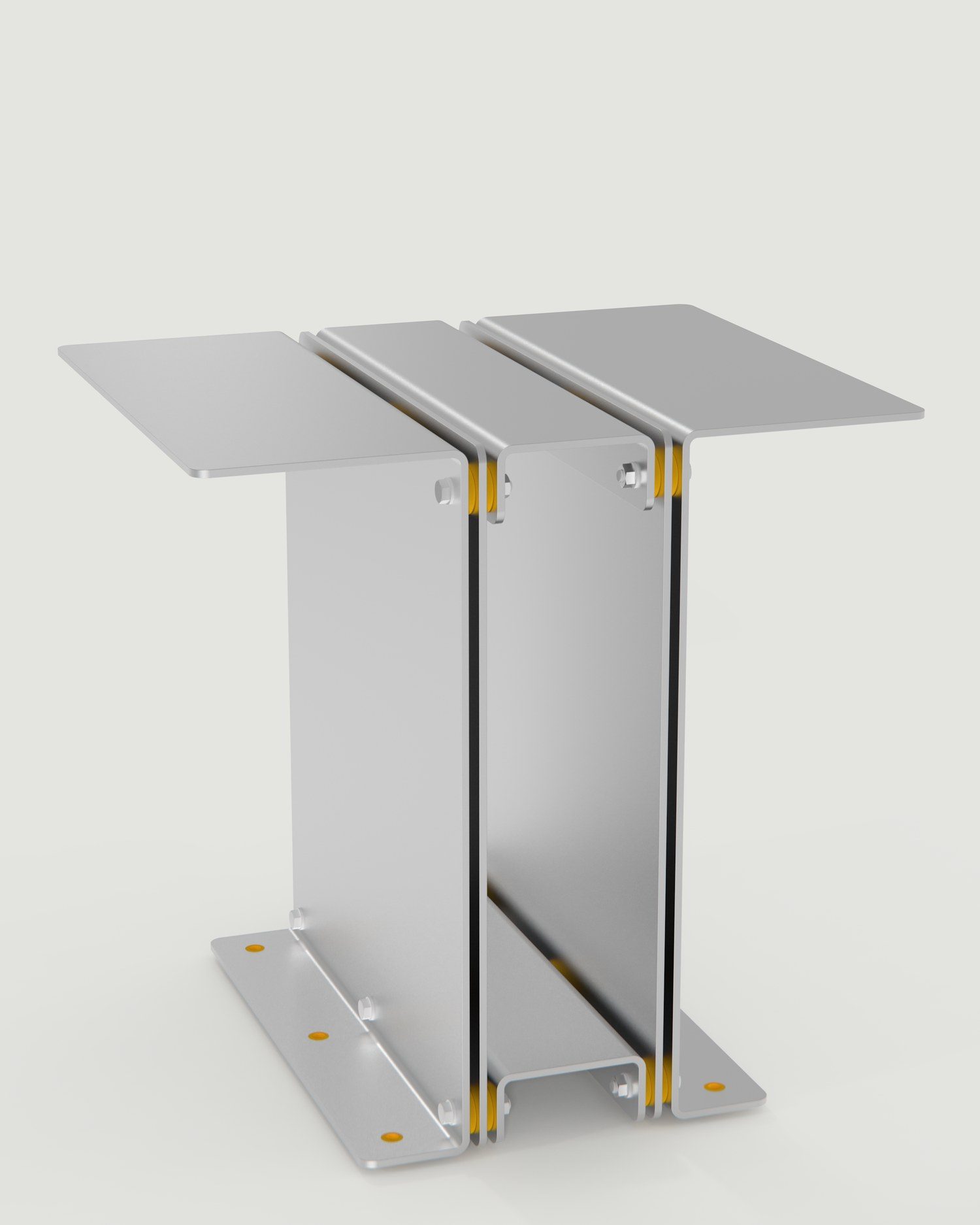3082 Book Table, raw aluminum, three-quarter studio render