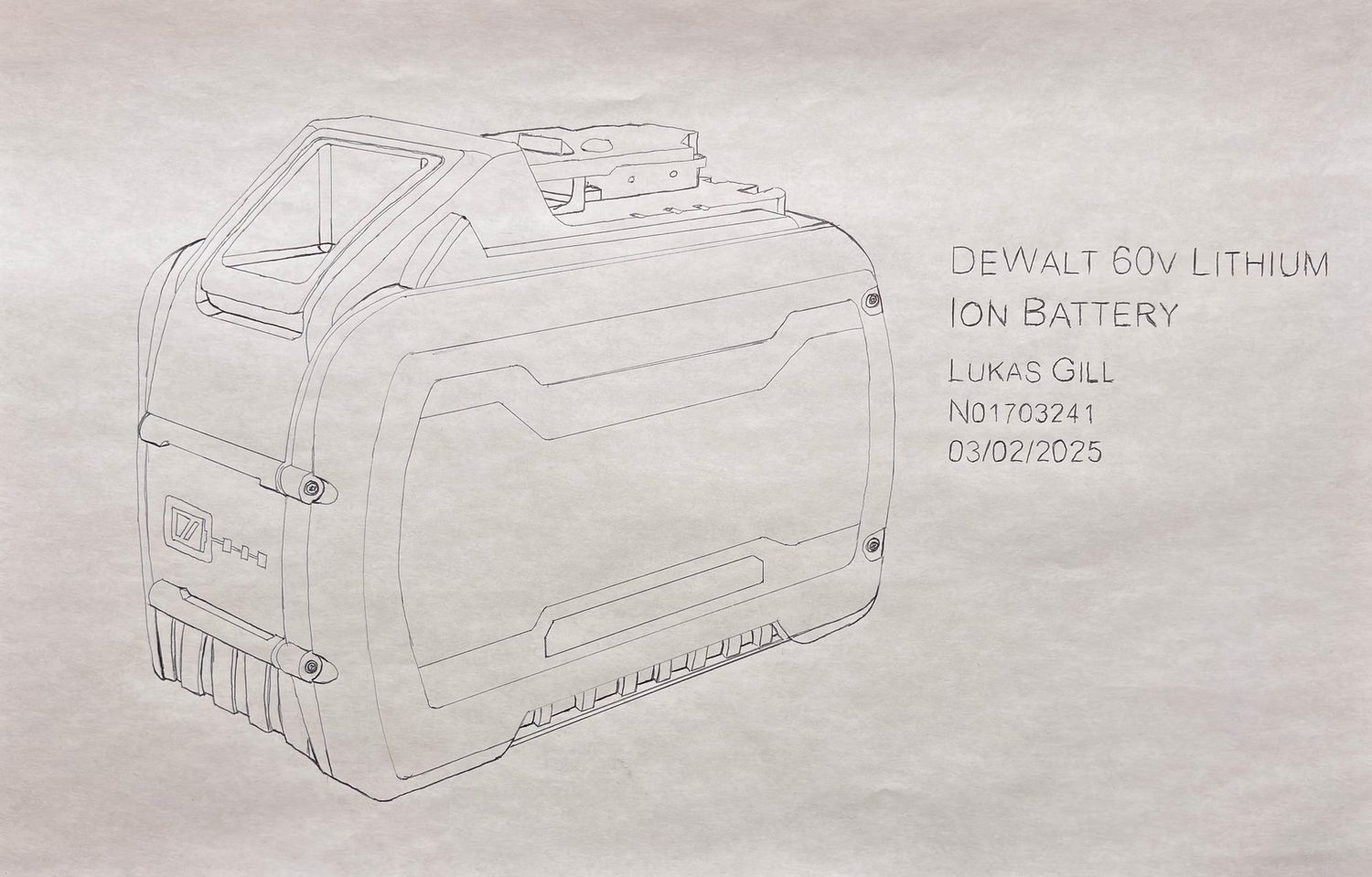 DeWalt 60V battery, ball point pen