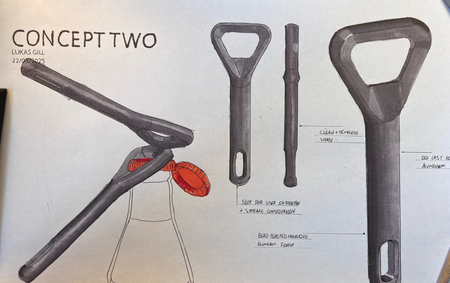Bottle opener · concept two, ball point + alcohol marker