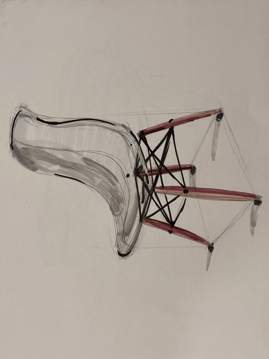 Sketchbook page: Chair study, ball point pen and alcohol marker