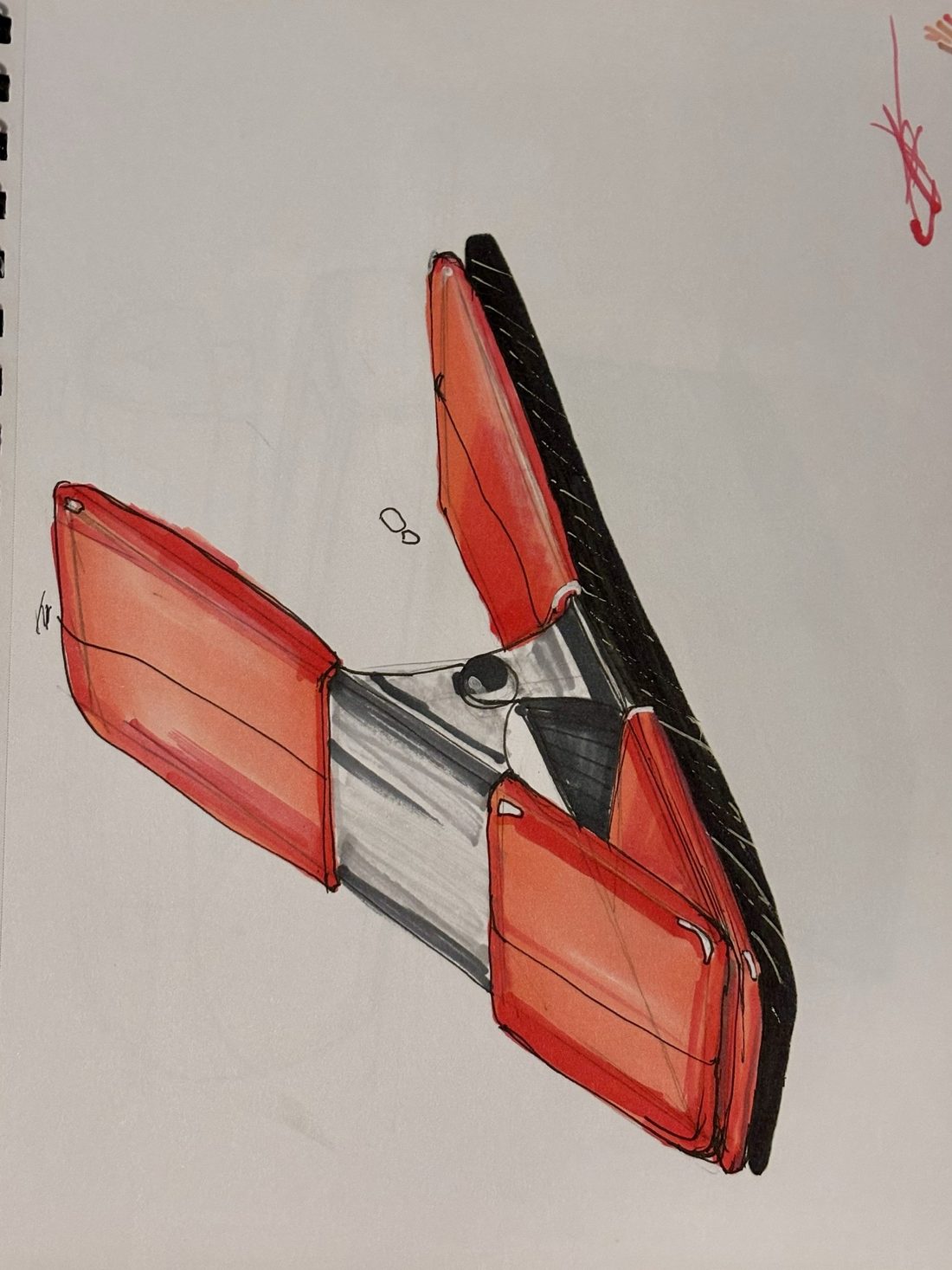 Sketchbook page: Spring clip, ball point pen and alcohol marker