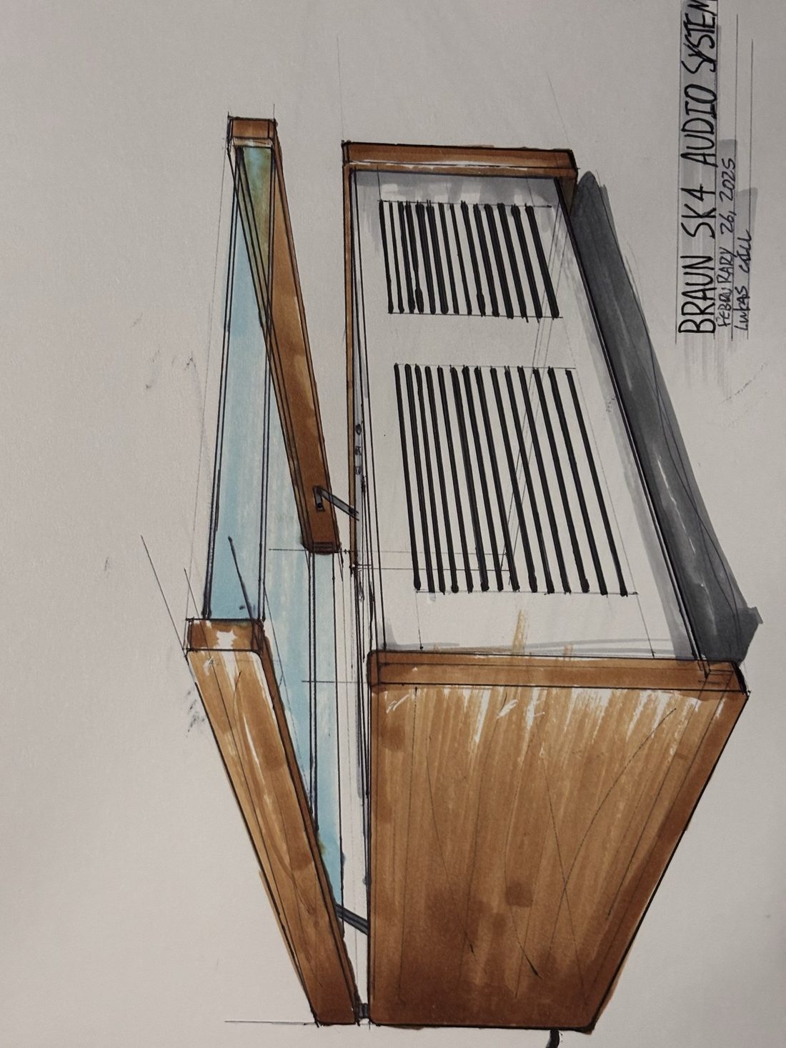 Sketchbook page: Braun SK4, ball point pen and alcohol marker