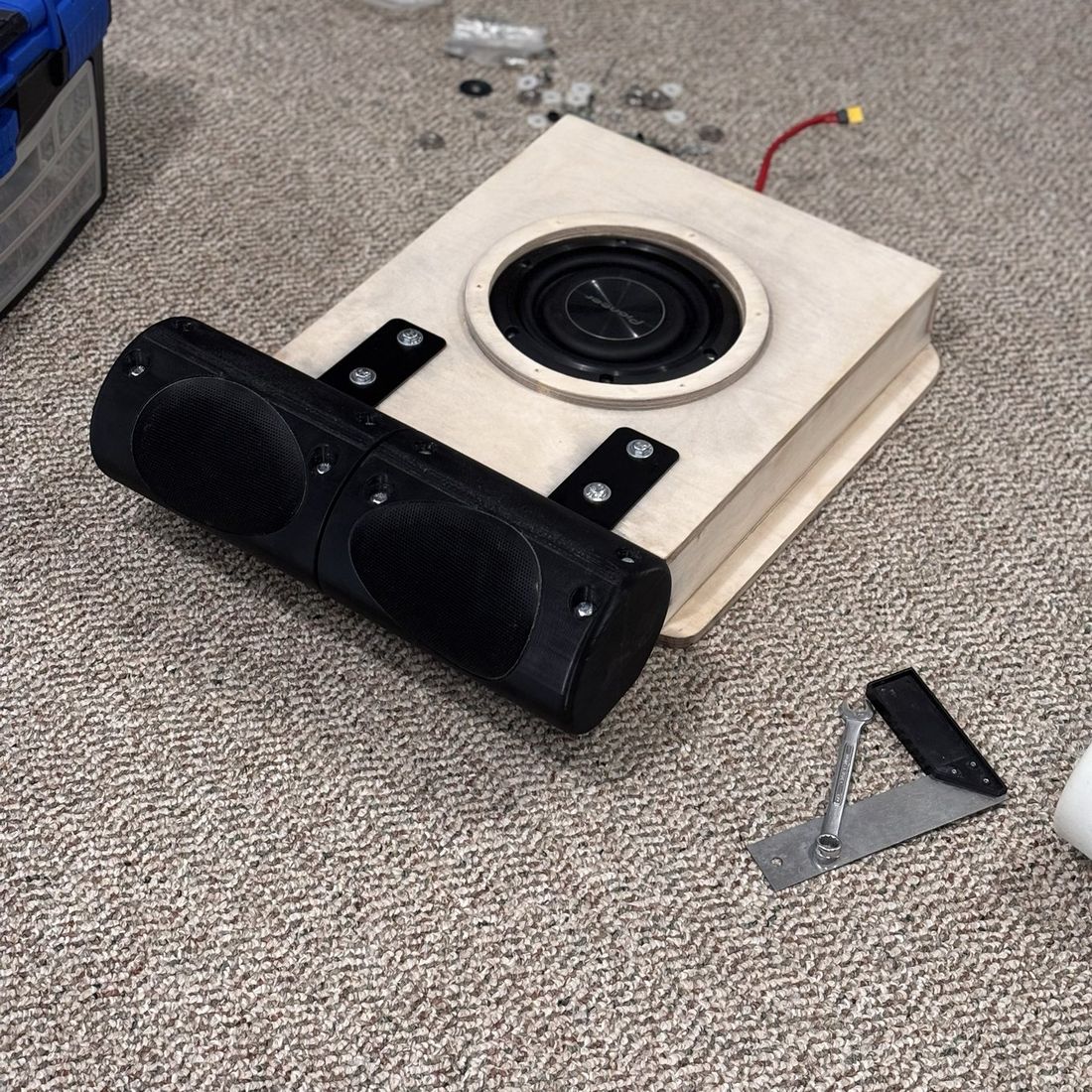 MC_01 build archive: Neckrest and backrest assembly, drivers installed