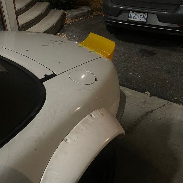 Spoiler test print, on car