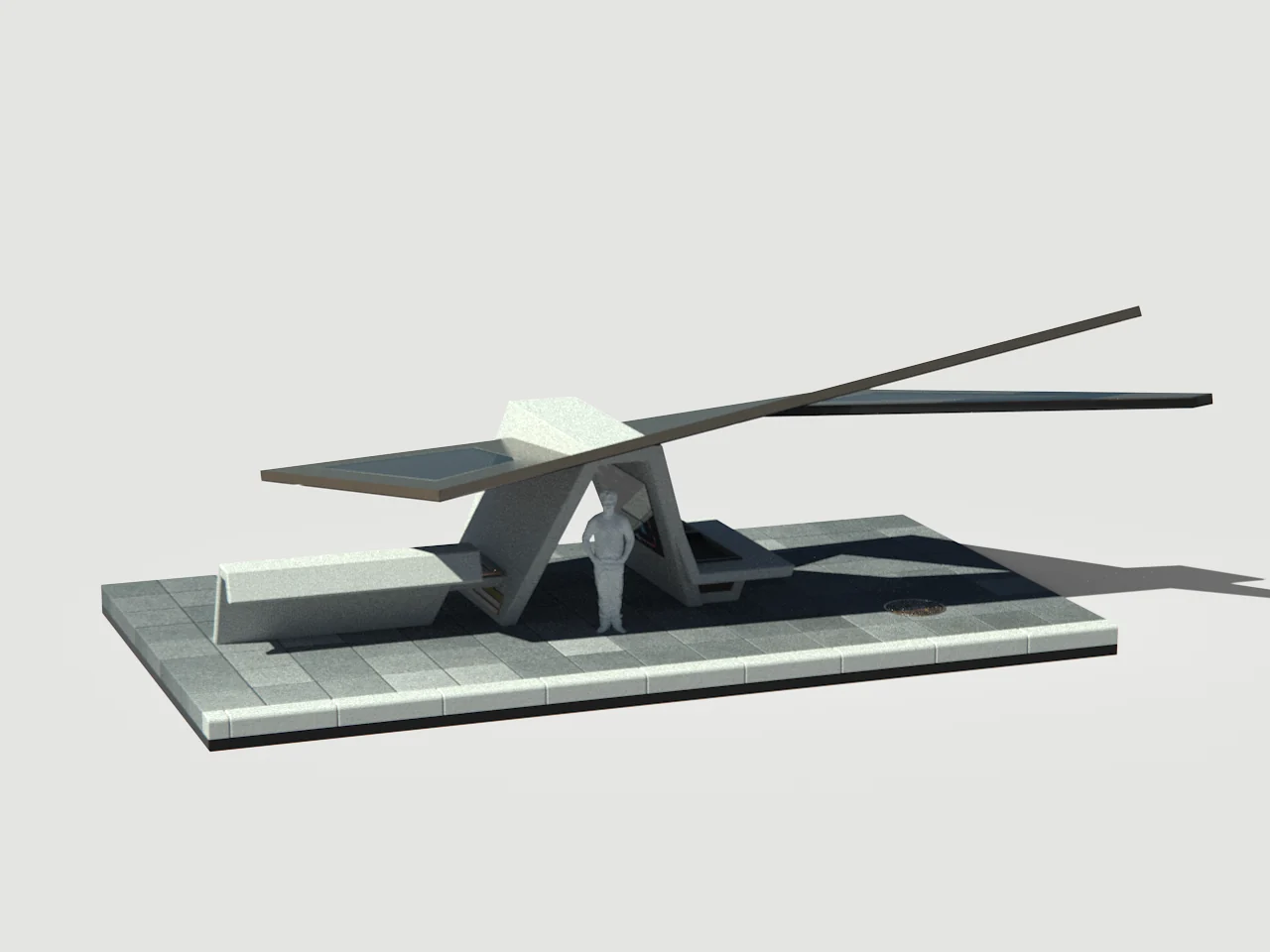 Bus shelter, canopy and bench on its paved base